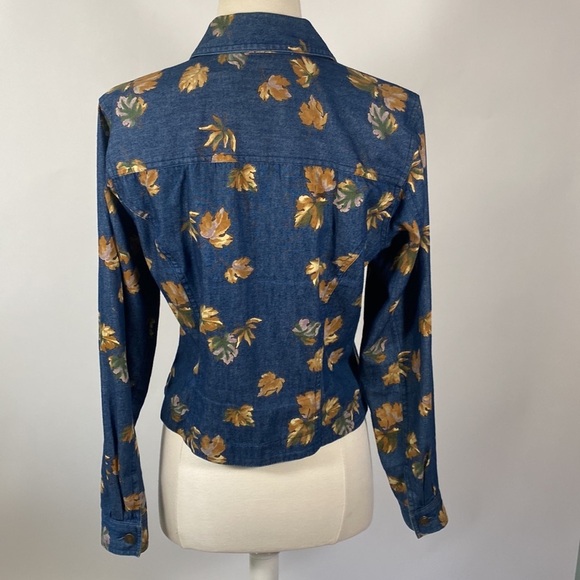 Liz Claiborne Villager Sport Lightweight Jacket Denim with Fall Leaves M #197 - Picture 9 of 15
